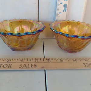 Vintage Indiana Glass Marigold Carnival Glass Taper Candle Holders Wild Rose Pattern 4.5"X2.25"