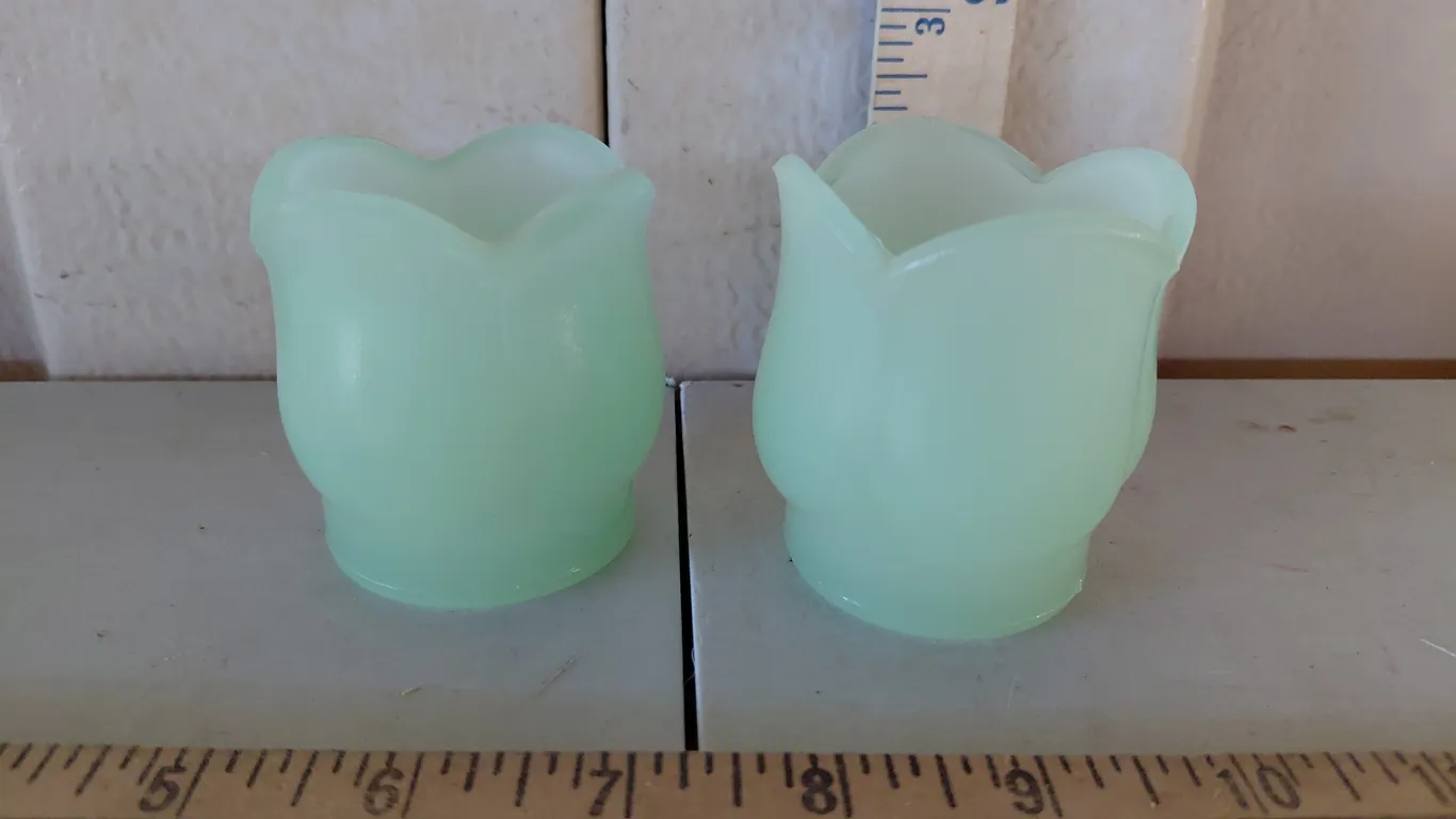 Vintage Pair Jadeite/Glass Tulip Candle Holders