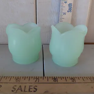 Vintage Pair Jadeite/Glass Tulip Candle Holders