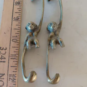 2 Vintage Solid Brass Hanging/Climbing Brass Monkeys 5" Tall