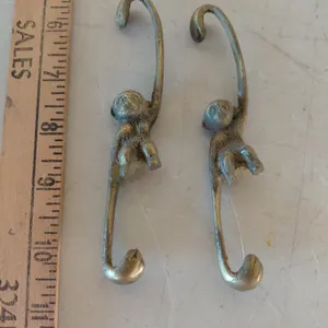 2 Vintage Solid Brass Hanging/Climbing Brass Monkeys 5" Tall