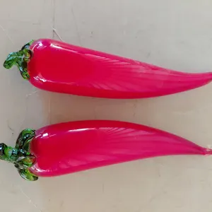 2 Hand Blown Glass Chilli Peppers 7.5" Long