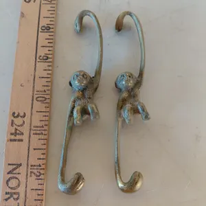 2 Vintage Solid Brass Hanging/Climbing Brass Monkeys 5" Tall
