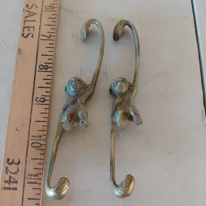 2 Vintage Solid Brass Hanging/Climbing Brass Monkeys 5" Tall