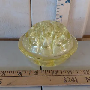 Vintage Uranium Yellow Glass Flower Frog Pat. # 1916, Measures 4.5"X2.5"