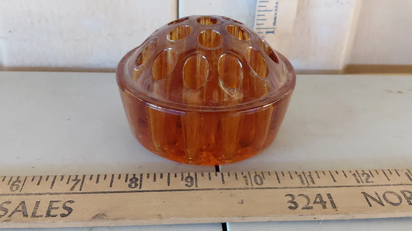 Vintage Amber Glass Flower Frog 3.5"X2.5"
