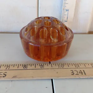 Vintage Amber Glass Flower Frog 3.5"X2.5"