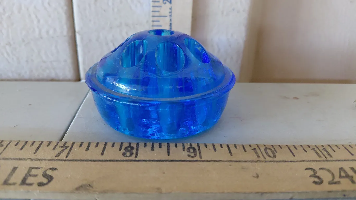 Vintage Blue Glass Flower Frog 3"X1.5"