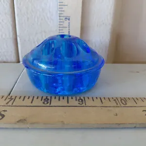 Vintage Blue Glass Flower Frog 3"X1.5"