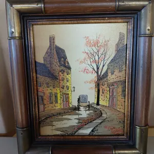 Vintage Framed European Street Scene Print By L. Ryan 11.5"X13.5"