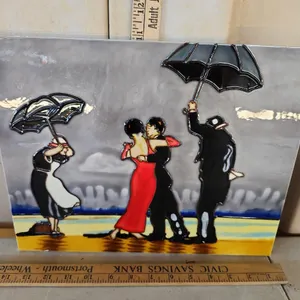 Decorative Ceramic Tile Of Jack Vettriano 1992 Painting Singing Butler 14"X11" Minor Chips Along Edg