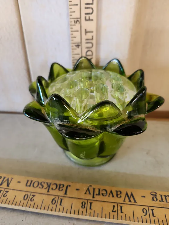 Vintage Viking Glass Avocado Flowerlite Glass Flower Frog 5"X3.75"