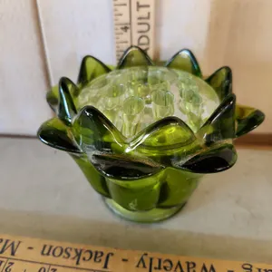 Vintage Viking Glass Avocado Flowerlite Glass Flower Frog 5"X3.75"