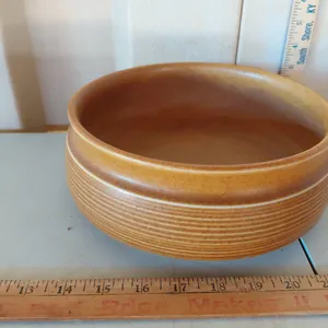 Vintage Denby Canterbury Vegetable Serving Bowl Tan Pottery Banded Design Made In England 9.5"X3.5"