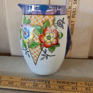 Vintage Japanese Lusterware Water/Creamer Pitcher, Hand Painted Flowers 6.25" Tall