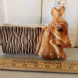 Vintage Royal Copley Pottery Deer Planter 7.5"X3.5"X5.5", Some Glaze Chipping On Base & Ear
