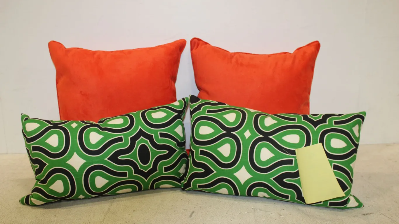 Green Geometric & Orange Throw Pillows