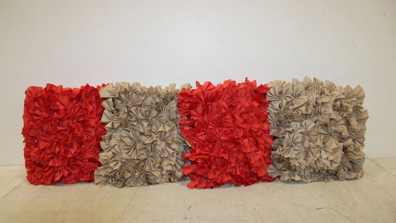 Red &Taupe Ruffled Pillows