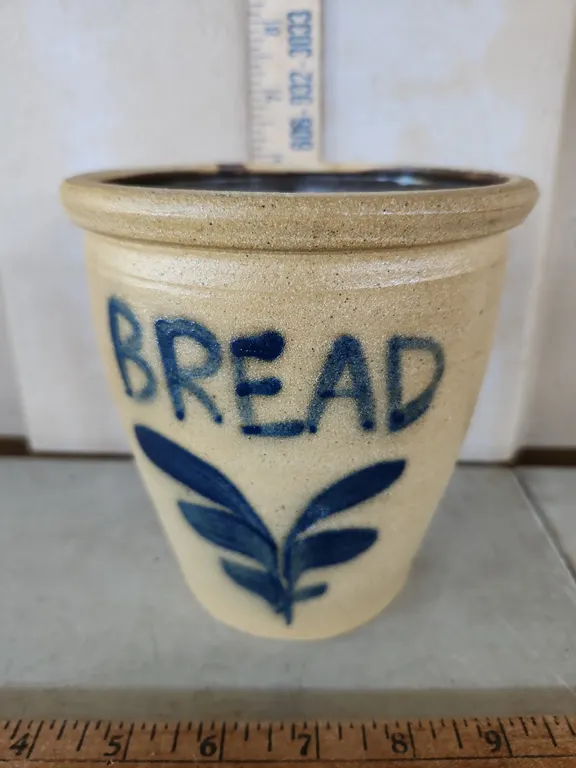 Vintage Signed Pottery Bread Crock 5.5"X5.5"