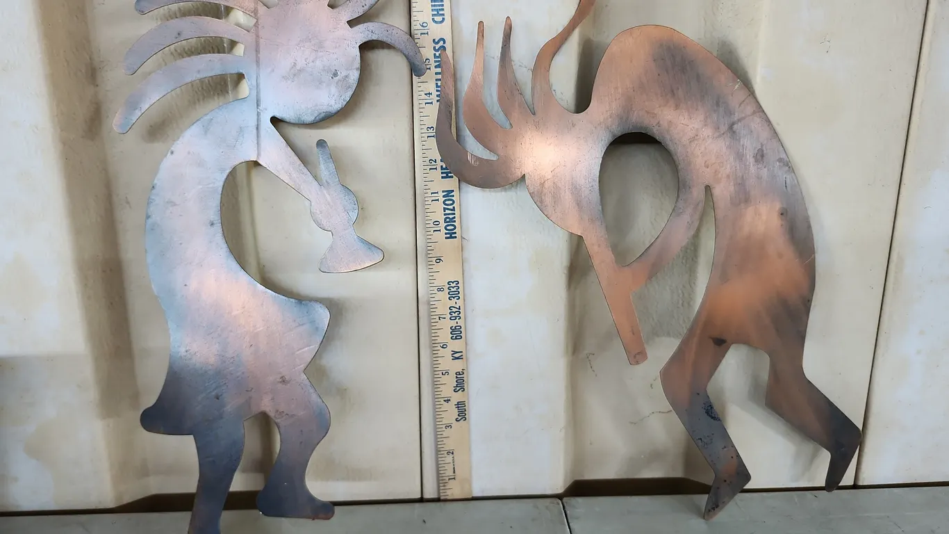 Pair Vintage Kokopelli Metal Wall Art Dancing Musicians 20" Tall
