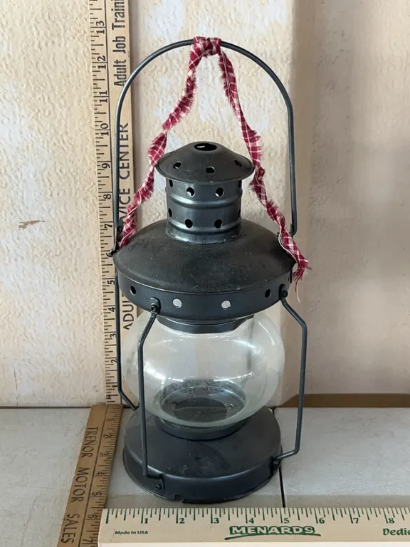 Folk Art Metal Candle Lantern 10.5" Tall Missing Light Cord