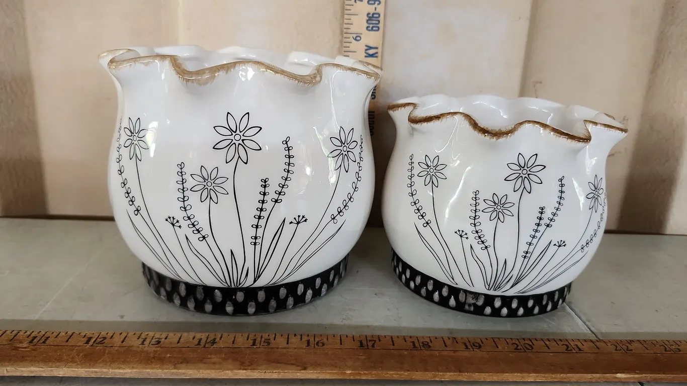 Pair Pottery Planters, Biggest 6.25"X5.5"