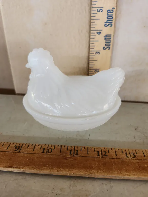 Vintage Hen On Nest Milk Glass, Small