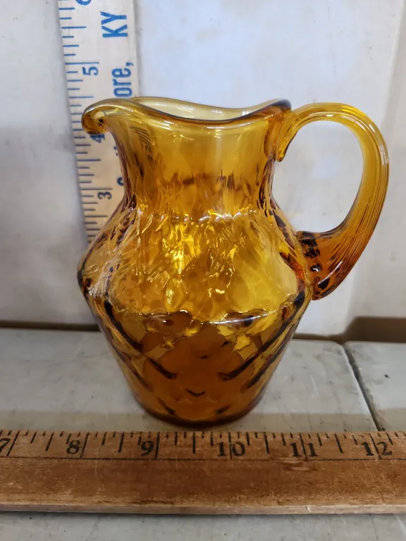 Hand Blown Amber Glass Pitcher 4.5"