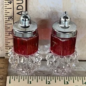 Indiana Glass Diamond Point Ruby Flash Salt/Pepper Shakers