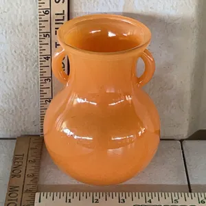 Peachy Orange Double Handled Glass Vase 5''X6''