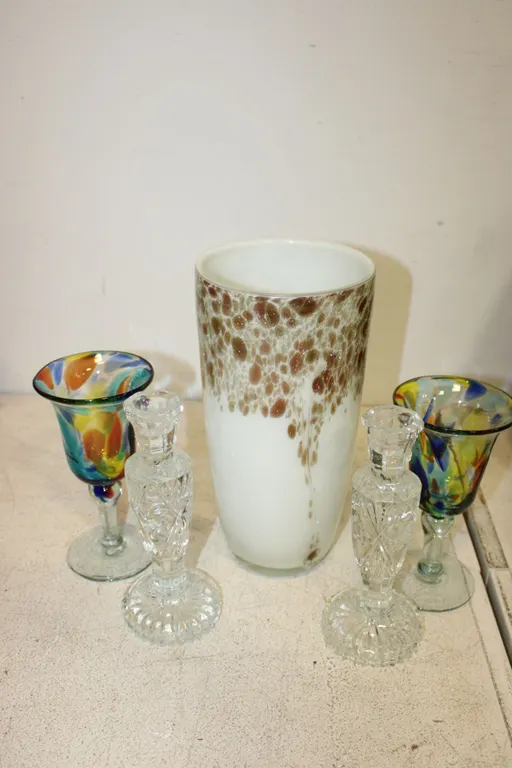 Glass Vase & Candlesticks