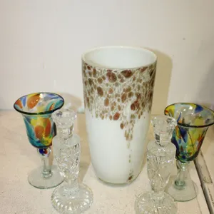 Glass Vase & Candlesticks
