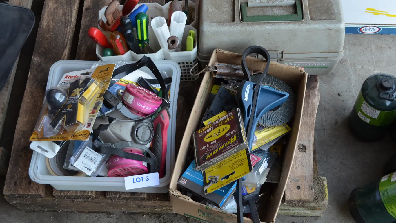 Assortment of Screwdrivers, Air Filter, Oil Filter Wrench, Clamps
