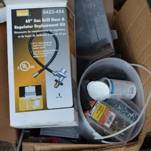 Screws, Caulking Gun, Bits, 60" Propane Hose, Can of Flex Seal, Box of Electrical