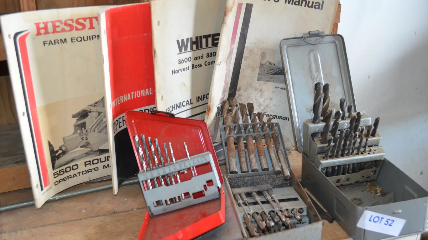 Small Assortment of Drill Bits, Farm Equipment Manuals