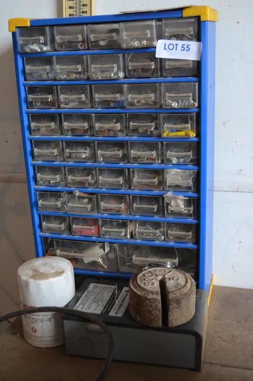 Cabinet full of Screws, Nuts, Washers, Oil Filter, 516 Weight