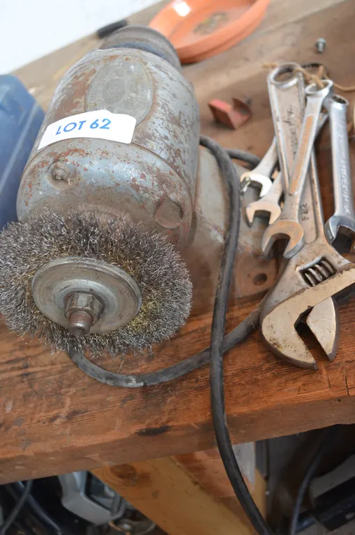 Bench Grinder with Brush, Crescent Wrench, 3 Small Wrenches, 12mm, 16 mm, 10 mm, 11 mm, 1/2"