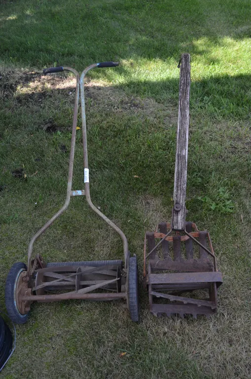 Antique Push Mower and Wheel Cultivator