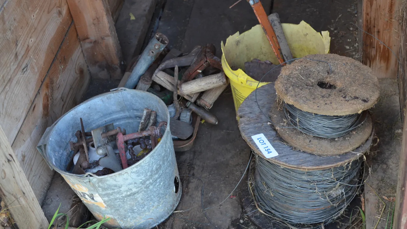 Misc. Wire, Handles, Pail of Misc.