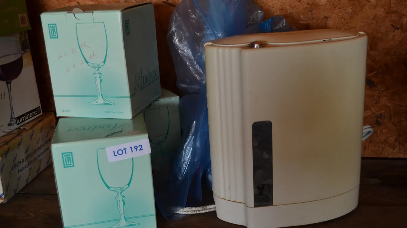 3 Boxes of 20th Anniversary Wine Glasses, not all complete, Water Filtration System