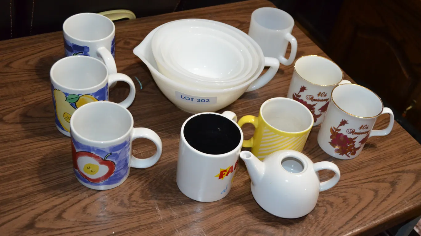 Assortment of Coffee Cups and mixing Bowls