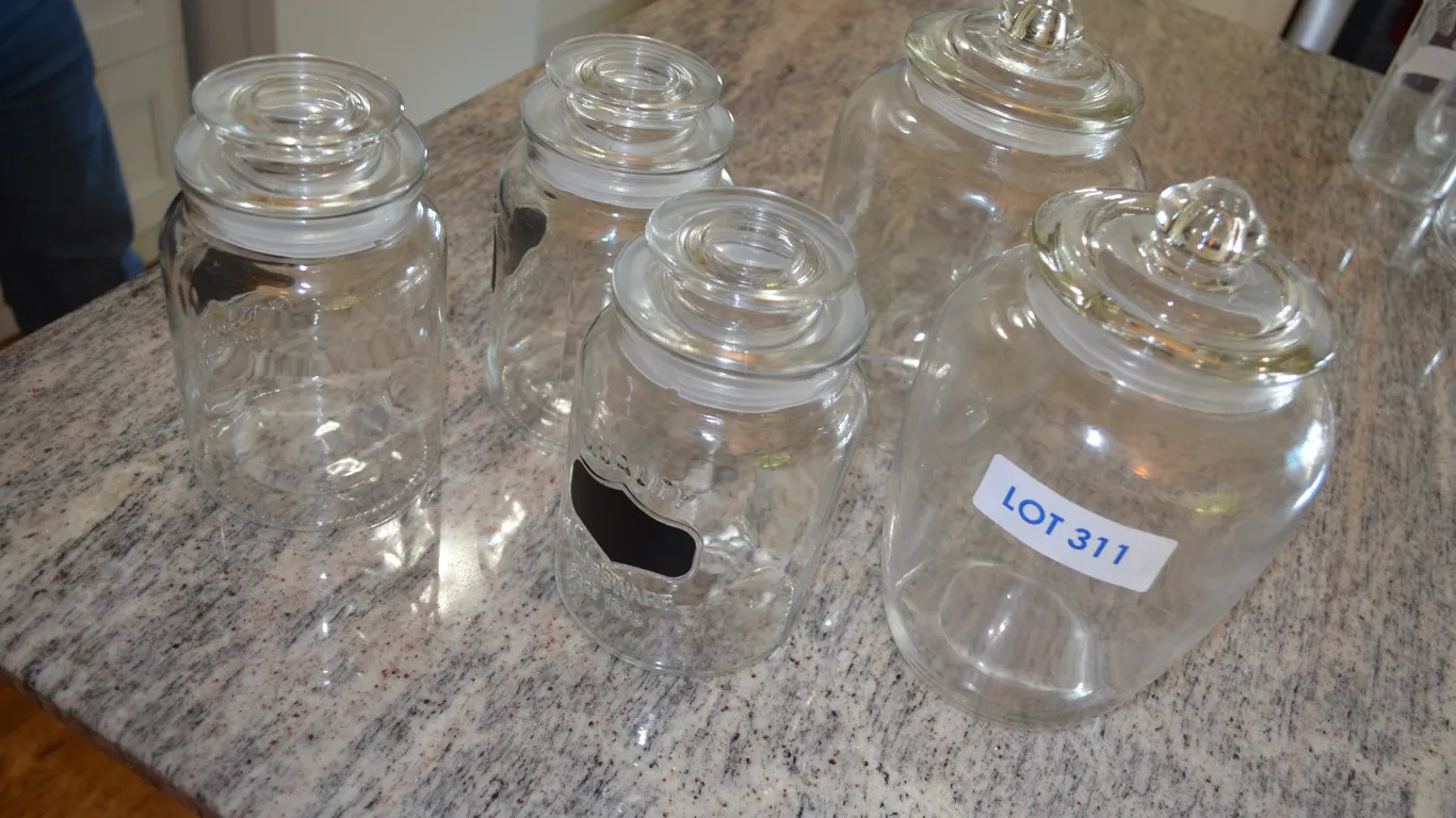 5 Large Glass Canisters