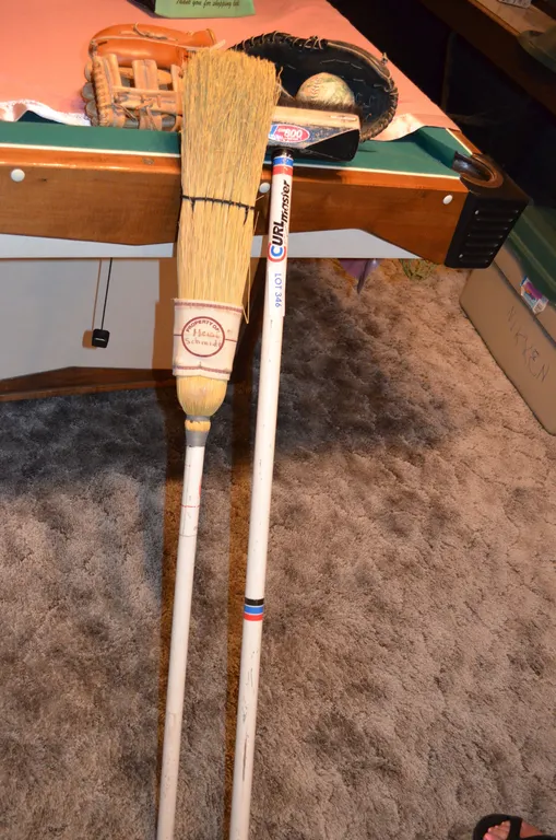 Baseball Gloves, Soft Ball, 2 Curling Brooms