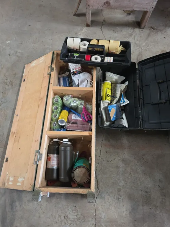 2 Containers of vet supplies and bandages for horses