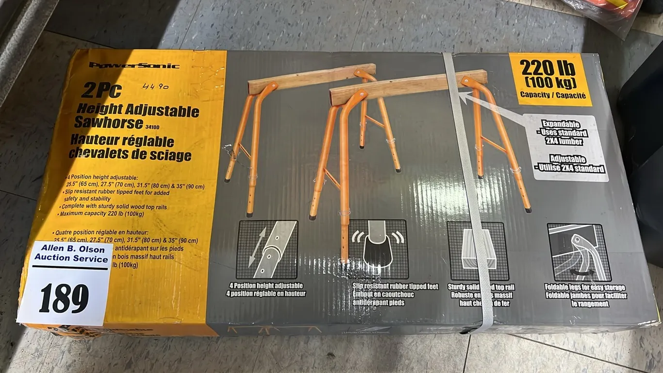 NEW/UNUSED POWERSONIC 2 PC 220 LB CAPACITY ADJUSTABLE HEIGHT SAW HORSE KIT
