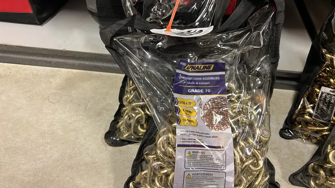2 - NEW/UNUSED DYNALINE GRADE 70 5 1/16"X20' CHAINS w/ HOOKS
