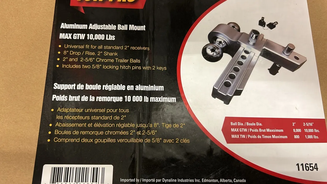 NEW/UNUSED TOE PRO ALUMINUM ADJUSTABLE BALL MOUNT HITCH