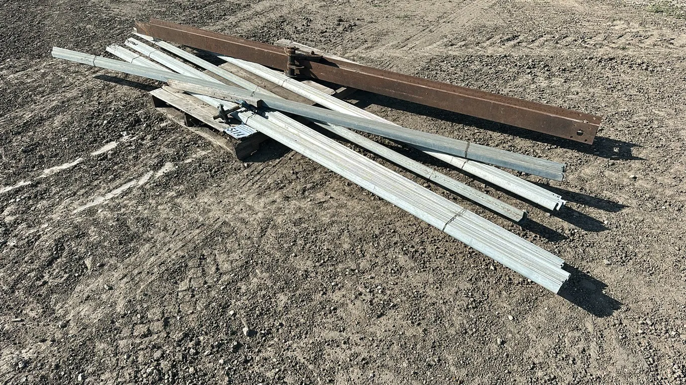 5 - BUNDLES 12 1/2 ANGLE IRON, 1 - 12" i BEAM W/ TROLLY