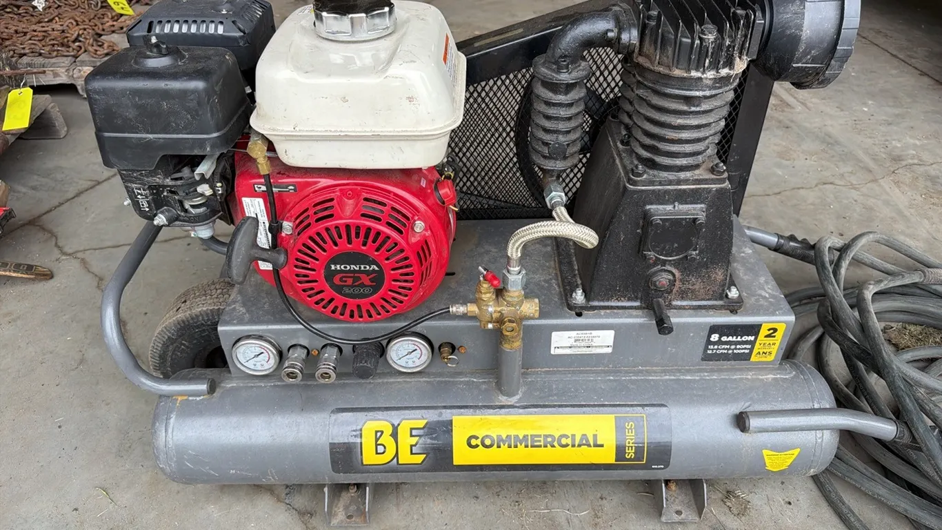 BE Commetcial Series 8 gallon 13.8cfm @ 90psi, 12.7c @ 100psi Gas Powered Air Compressor, Honda GX200 Engine