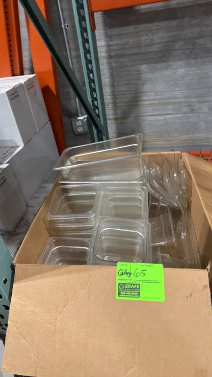 Cambro assorted food pan inserts and lids. Features clear polycarbonate construction in assorted fractional sizes.